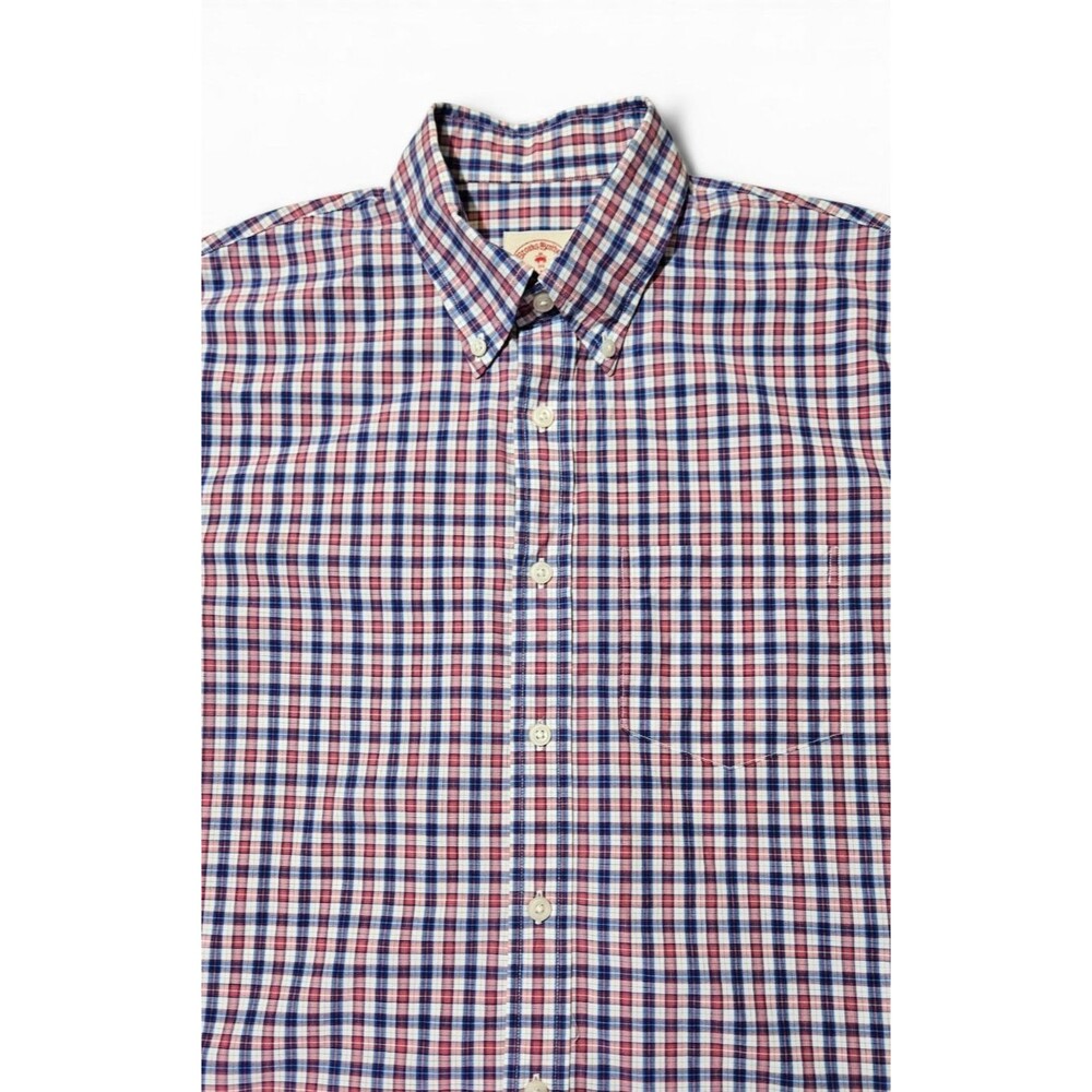 Brooks Brothers Plaid Button Down Shirt Mens Medium Red Blue Short Sleeve